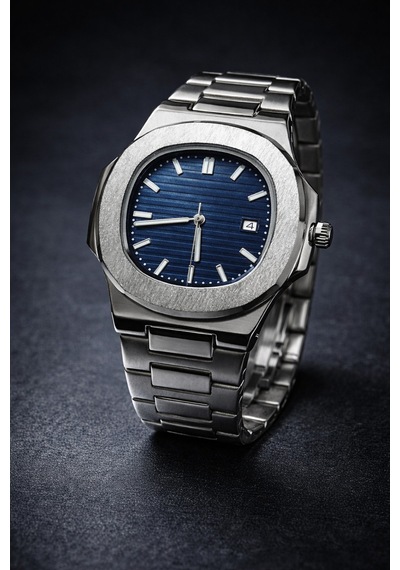 Patek Model Eşref Tek Saati Çelik Takvimli Lacivert - 830214920 Gümüş