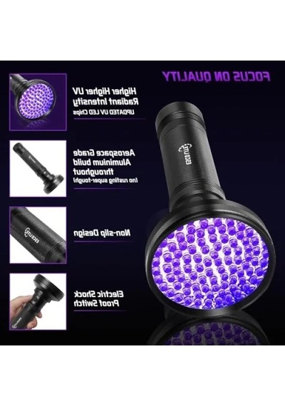 100 Led 395nm Mor Işık Uv El Feneri - Ultraviyole Siyah Fener Açık Beyaz