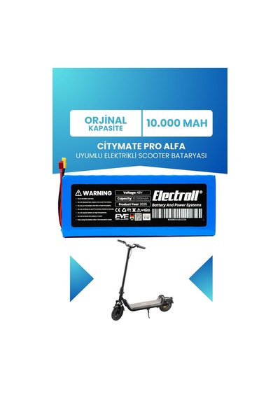 Citymate Pro Alfa Uyumlu Batarya Standart Kapasite 48v 10ah Elektrikli Scooter Bataryası Mavi