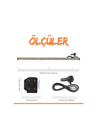 Turuncu Tepe Çakar Bar Led 120cm 12-24v Off Road Çekici Traktör İkaz Lambası Çakar 15 Modlu Siyah