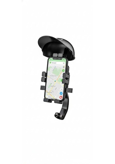 Şapka Korumalı Motosiklet Telefon Tutucu Gidon Ve Dikiz Aynası Uyumlu Siyah