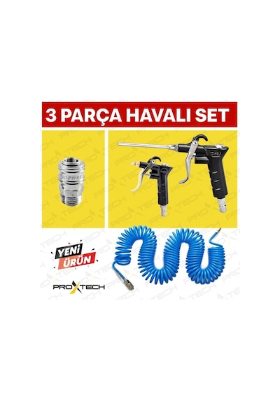 Kompresör Spiral Hava Hortumu 8 Mm 15 M Hava Jakı Hava Tabancası Recor 3 Pcs Seti