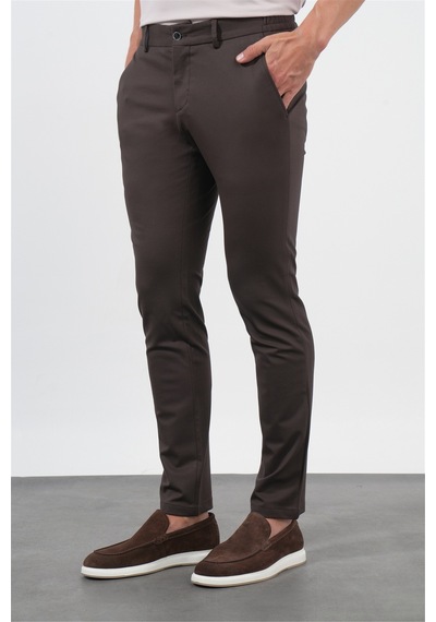 İmza Kahverengi Yan Cep Slim Fit Esnek Jogger Pantolon 1003260274