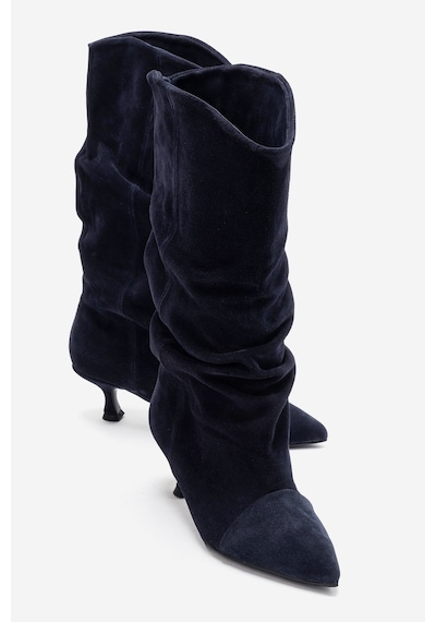 Luvi Shoes Petty Lacivert Süet Hakiki Deri Kadın Körüklü Çizme