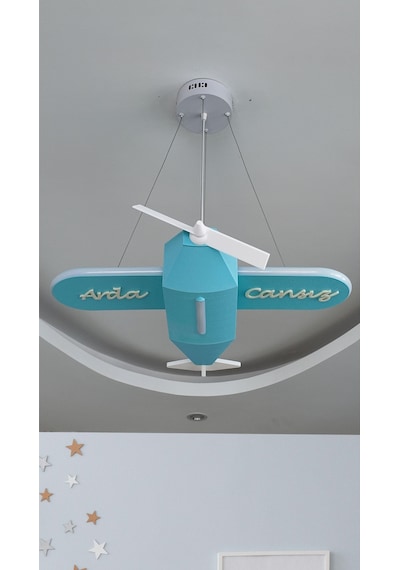 Uçak Temalı Entegre Led Çocuk Odası Sarkıt Avize 70x80 Cm Kişiye Özel Tasarım, El Yapımı Görünüm Diğer