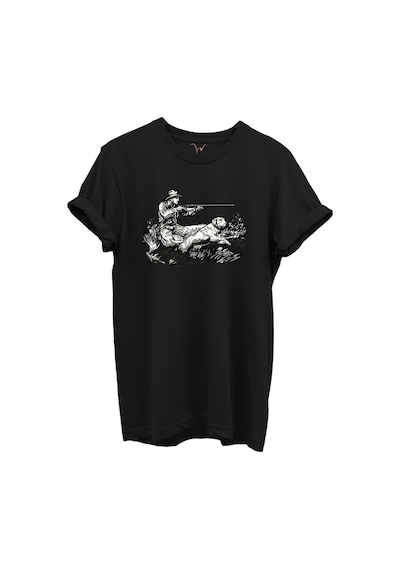 Outdoor Avcılık Avcı Ve Köpek Desenli %100 Pamuk Regular Fit Bisiklet Yaka Unisex T-shirt Siyah Outdoor Avcılık Avcı Ve Köpek Desenli %100 Pamuk Regular Fit Bisiklet Yaka Unisex T-shirt Siyah