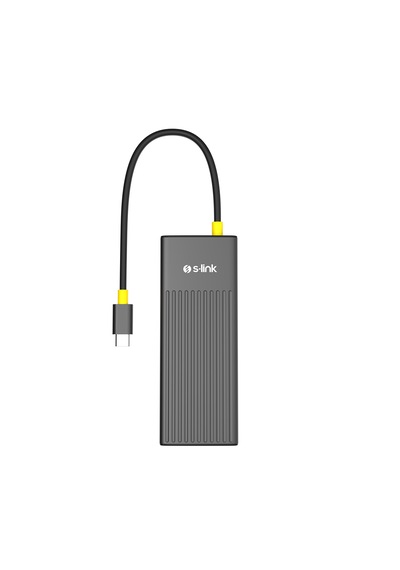 S-link Sw-u709 9 İn 1 Gri Metal 4k 60hz Hdmı 100w Pd, Rj45 Gigabit, 3xusb 3.2, Sd/tf Type-c Hub Adaptör