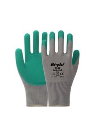 Beybi Pl-17 10 Beden Gri-yeşil 12li Paket Legend Polyester Örme Lateks Eldiven Çok Renkli