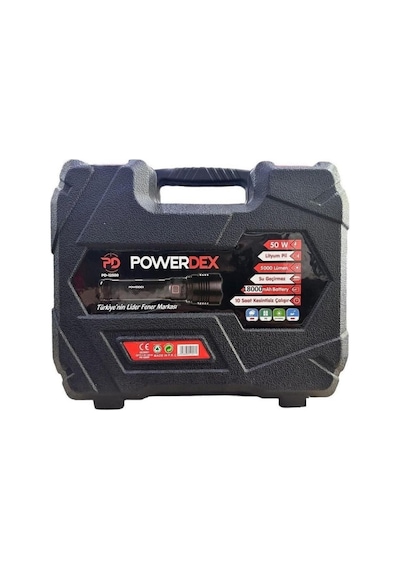 Powerdex Pd-12500 Su Geçirmez 50 Watt 5000 Lümen Süper Güçlü Led Profesyonel Şarjlı El Feneri Siyah