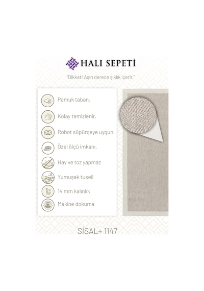 Halı Sepeti Sisal Plus 1147 Bej-krem Robot Süpürgeye Uygun Mutfak Halısı Bej - Krem
