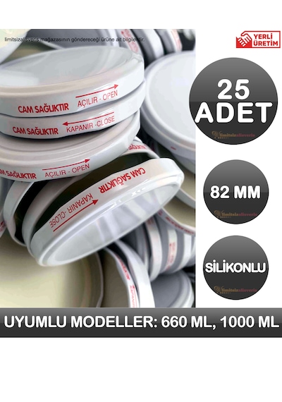 25 Adet 82 Mm Beyaz Konserve Kapağı Silikonlu 660 Ml Uyumlu Kavanoz Kapak Logosuz 1000 Ml Uyumlu