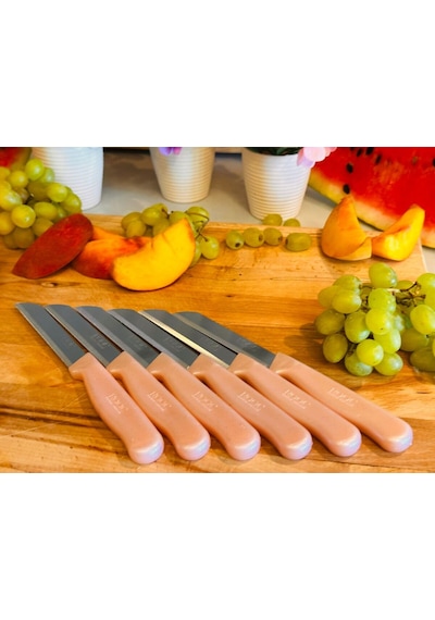 Makri Home 6'lı Pembe Simli Tırtıklı Meyve Bıçağı Pembe