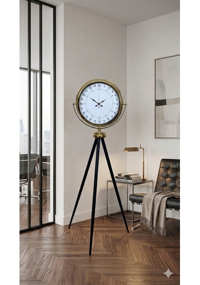 Gold 24 Saat Göstergeli Özel Tasarım Tripod Ayaklı Saat