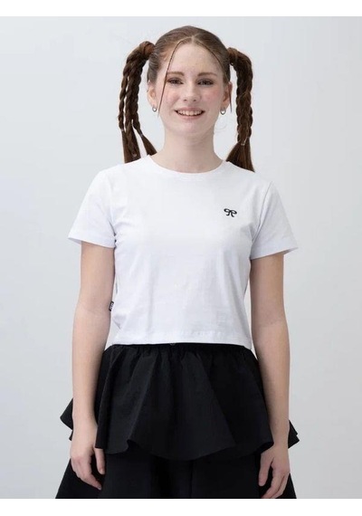 Zekids Kız Çocuk Pamuklu Fiyonk İşlemeli Tshirt-15789 Ekru