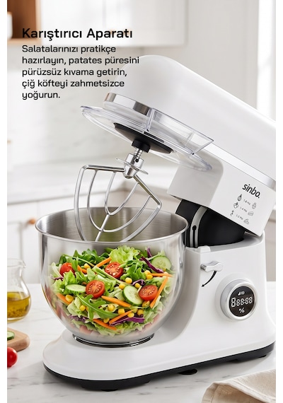 Smx-2773 / Beyaz / Dijital Ekranlı Zaman Ayarlı Stand Mikser / 7.5 Litre / 1500w