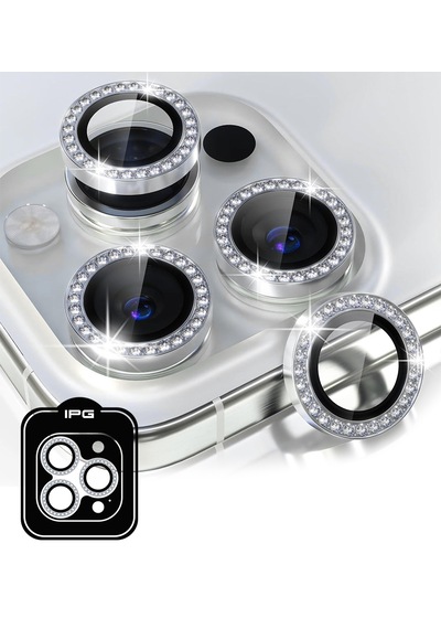 Apple Uyumlu iPhone 14 Pro / Pro Max Ipg Kamera Lens Koruyucu Taşlı - Gümüş