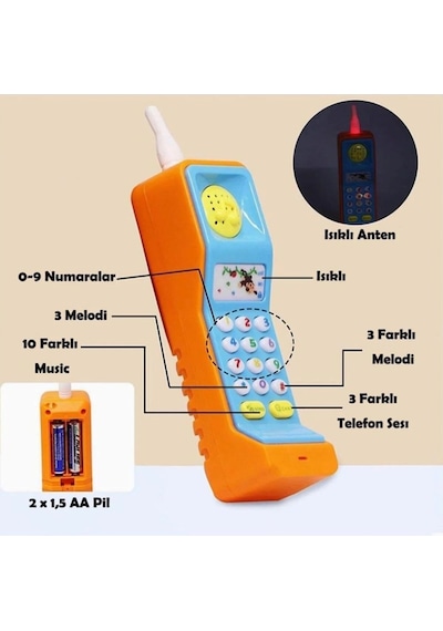 Sesli Işıklı Eğitici Telsiz Telefon 1 Adet 14 Cm