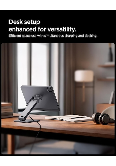 İpad Pro 11" 2025-2024 Magfit Manyetik Kablosuz Şarj Standı / 360 Dönebilen Ayarlanabilir Alüminyum Tablet Standı Kablo Dahil Değildir Gray - Amp09838