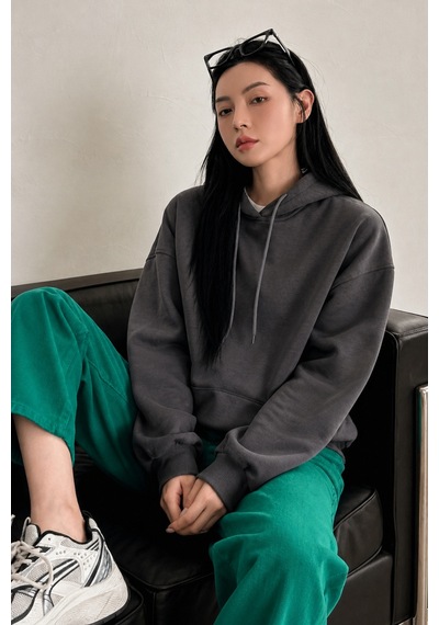 Cool Tarz Kadın Oversize Hoodie Sweatshirt Kapüşonlu Kanguru Cepli Antrasit Antrasit