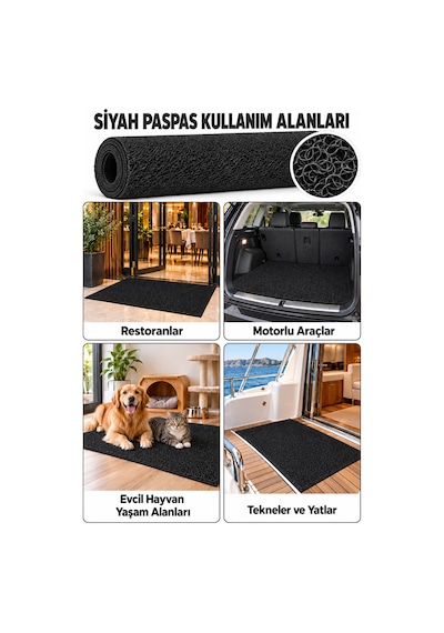 Hortumtech Kıvırcık Paspas Kir Tutucu Pvc Kapı Önü İç Dış Mekan Eko 12 Mm - Siyah 100 X 500 Cm