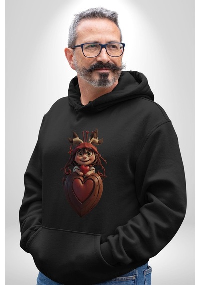 Çikolata Kız Kalbi Kadın Erkek Siyah Kapüşonlu Sweatshirt Hoodie Siyah