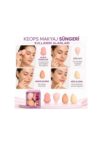 Makyaj Sünger Seti 4 Lü - Lateksiz, Sıvı, Krem Ve Pudra İçin Karıştırma Güzellik Süngeri, Yumuşak Emici Olmayan, Çok Boyutlu, Sıvı Ve Toz İçin Çok Şekilli Güzellik