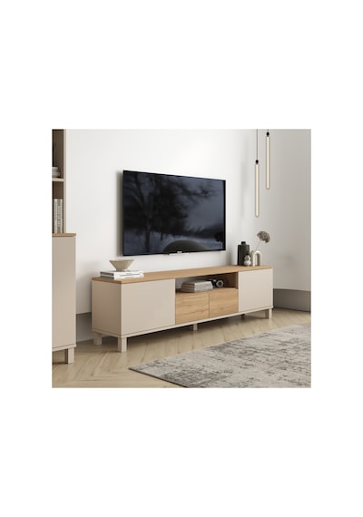 Mood Tv Ünitesi Sehpası 2 Kapaklı 2 Çekmeceli Ahşap Ayaklı 180cm Kumsal-sepet Md1-cs Bej