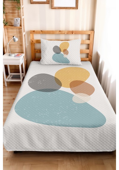 Geometrik Mavi Modern Genç Odası Tek Kişilik Pike Takımı-hardal Gri 160x220 Cm Kapitone Yatak Örtüsü Bordo