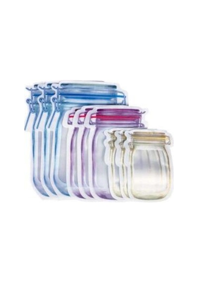 9 Lu 3 Boy Kavanoz Görünümlü Kilitli Saklama Kabı / 150ml - 500ml - 620ml Plastik Beyaz Diğer