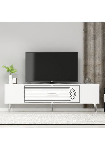 Camilla Tv Sehpası Tv Ünitesi 150 Cm Beyaz Gümüş