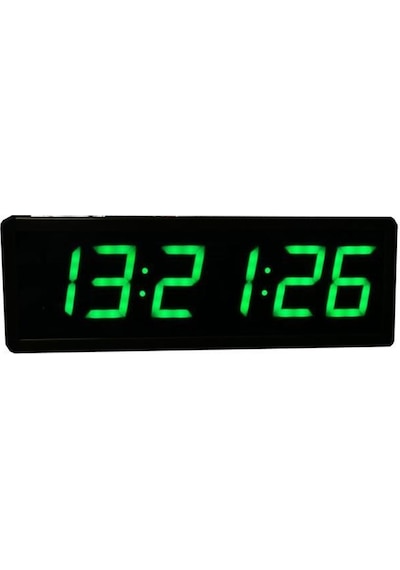 Saniyeli Dijital Led Duvar Ve Masa Saat Ve Derece - Yeşil Kasa Ölçüsü: 16x65 Cm