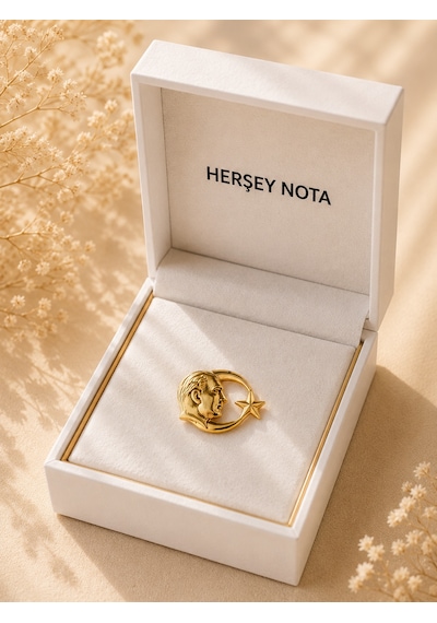 Atatürk Ay Yıldız Gold Renk Rozet Unisex Yaka Aksesuarı Gri