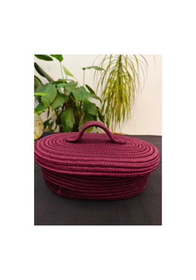 Hasır Jüt Sepet Oval Kapaklı Organizer Düzenleyici 30x20x10 Cm Erik Erik