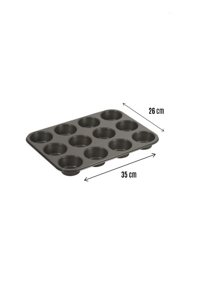 12'li Muffin Cupcake Pişirme Kalıbı Yapışmaz Çok Amaçlı Fırın Kalıbı Antrasit