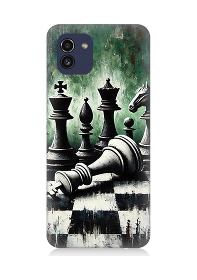 Samsung Galaxy A03 Uyumlu Karede Satranç Ve Düşünce Desenli Silikon Kılıf Çok Renkli