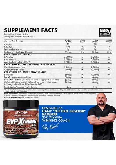 Evogen Evp Xtreme No Preworkout Pump Mental Focus Iced Mocha Coffee 40 Servings