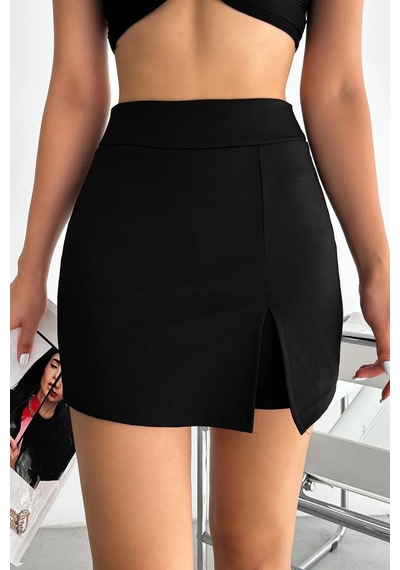 Slim'n Lift Yüksek Bel Slim Fit Mini Şort Etek Kadın Siyah Toparlayıcı Spor Günlük Siyah Şort