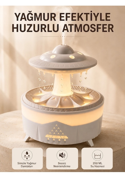 Mey İthalat Ufo Tasarımlı 350 Ml Hava Nemlendirici Renkli Ortam Işığı Yağmur Efektli Difüzör