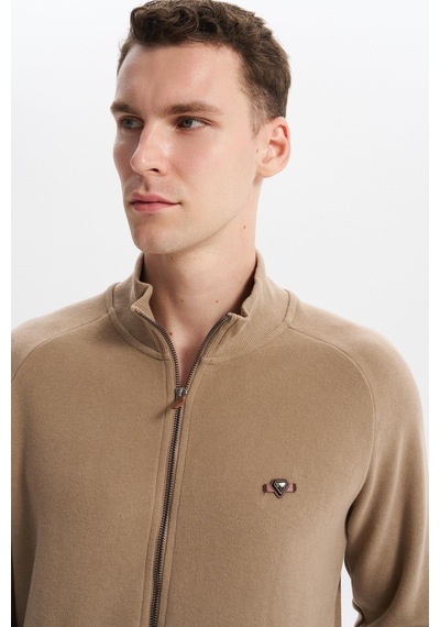 AR-MA Arma Erkek Regular Fit Basic Reglan Kollu Selanik Sweatshirt Karbon Fırçalı, Dik Yaka, Tam Fermuar, Cepli, Pamuk Polyester K30324698202 Füme - Gri