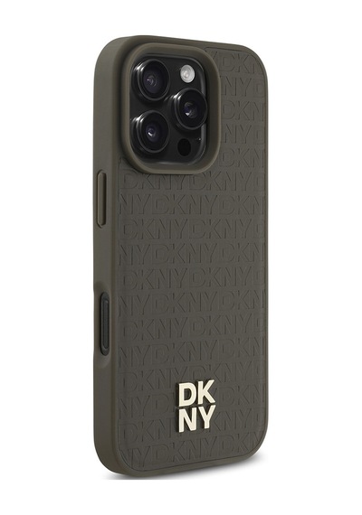 Apple Uyumlu iPhone 16 Pro Kılıf Dkny Lisanslı M-safe Şarj Özellikli 3d Yazılı Repeat Pattern Kapak Kahverengi