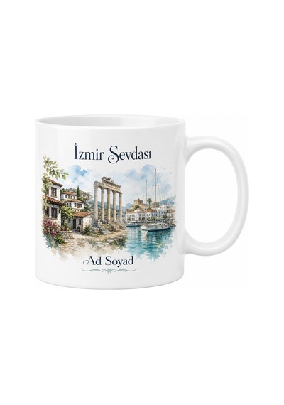 İzmir Şirince Köyü Bergama Antik Kenti Çeşme Marina Kupa Bardak Hediye Beyaz / Çok Renkli
