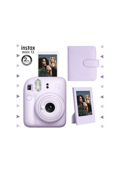 Fujifilm Instax Mini 12 Fotoğraf Makinesi + Çerçeve + 64'lü Kare Albüm Seti Lila