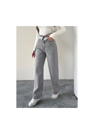 Bluemarlin Kemer Yakalı Tam Kalıp Gri Kar Bol Paça Jeans Gri Kar