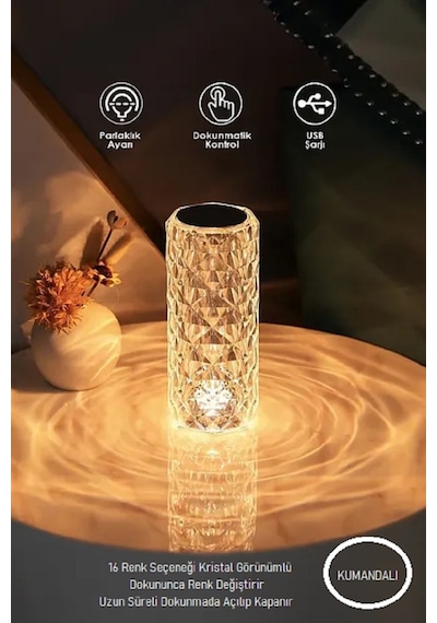 Dokunmatik Kristal Lamba 16 Renk Rgb Uzaktan Kumandalı Usb Şarjlı Led Masa Lambası Gece Lambası Çok Renkli