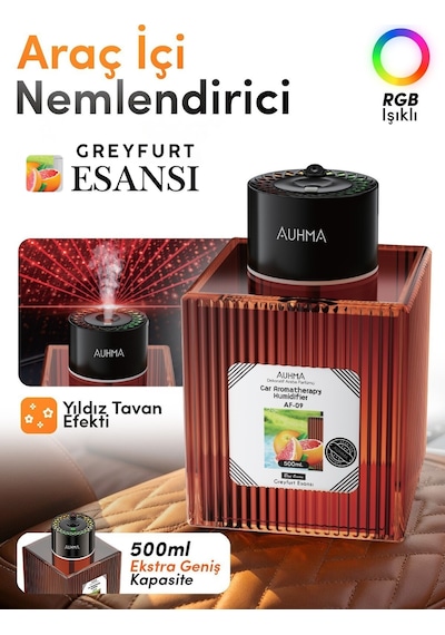Auhma Af-09 Araç İçi Hava Nemlendirici & Koku Makinesi Blue Ocean Esansı 500ml Aromaterapi Difüzör + Rgb Işıklı