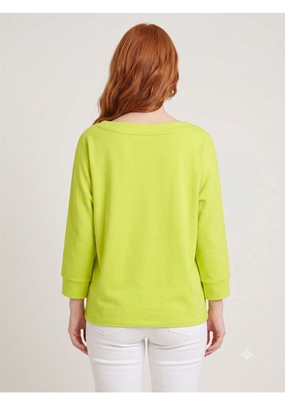 Neden Tekstil Kadın Relaxed Fit Uzun Kollu Yuvarlak Yaka Basic Bluz - Neon Yeşil