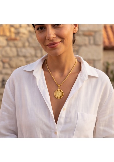Altın Kaplama Çeyrek Altınlı Kolye - Ajda Model 45 Cm Bnd-199