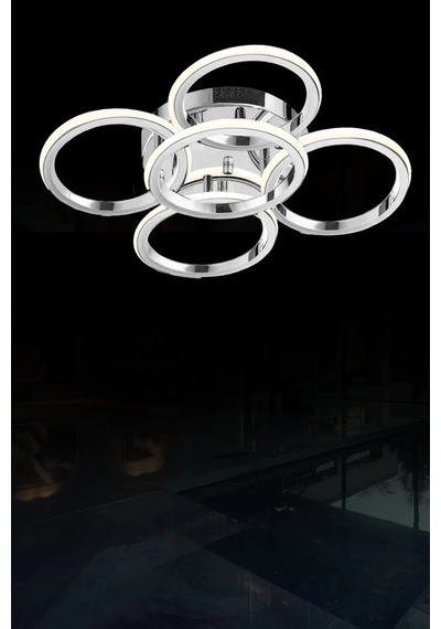 Orwin Lüks Modern 5 Halkalı Tavana Sıfır 50 Cm Led Plafonyer Avize Orw-p50-w70-mıx Krom