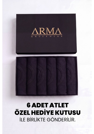 Arma Yıldız Erkek Premium %100 Pamuk Siyah Atlet 6'lı Özel Hediye Kutulu Damat Bohçası Çeyiz Seti
