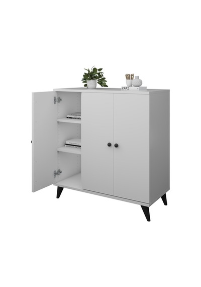 Simple Çok Amaçlı Dolap 4 Raflı 3 Kapaklı 90x44x96 Beyaz Beyaz
